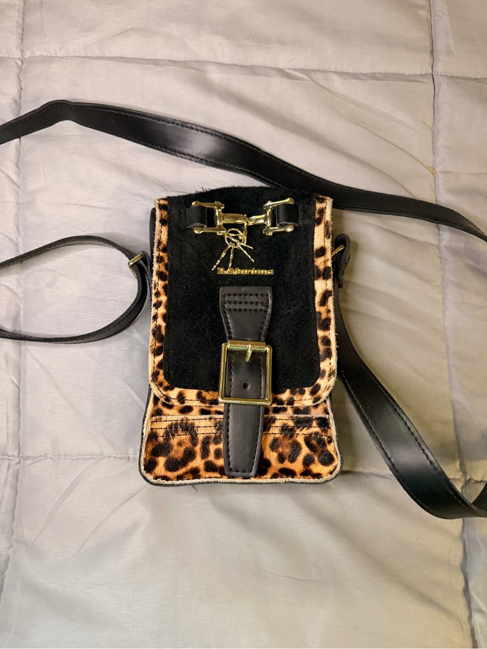 Dr. Martens Leopard Print Crossbody with Black Trim and Gold Hardware